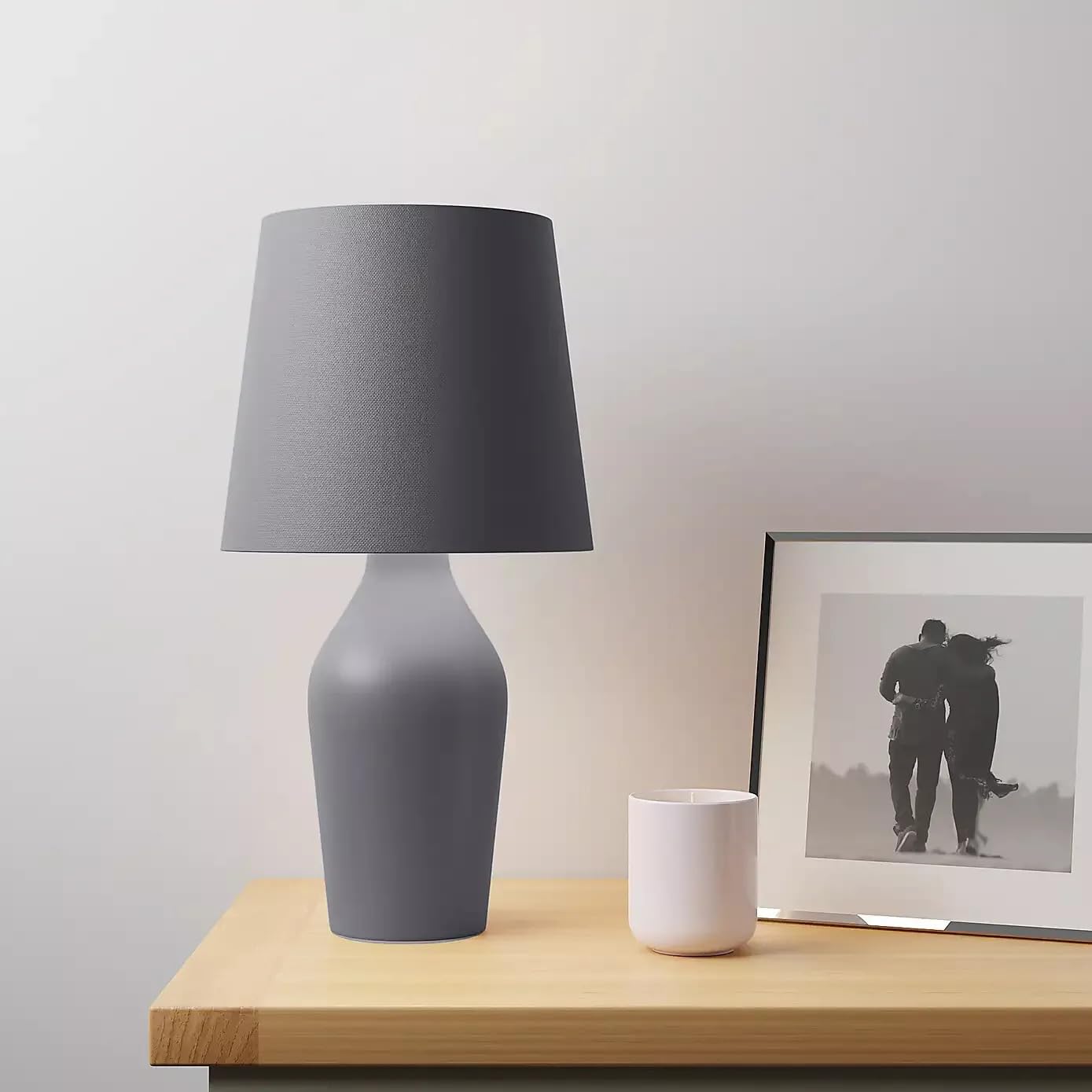 New Luna Stoneware Table Lamp – Contemporary Ribbed Satin Glazed Base with Faux Linen Shade, 37.5cm Tall | E14 SES Cap, Mains Operated M-18 (Graphite)