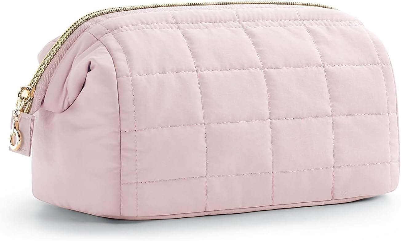 Large Capacity Cosmetic Bag, Portable Travel Toiletries Storage Bag, Fluffy Padded Cosmetic Bag, Women's Makeup Storage Box, Wide Open Pocket Wallet, Travel Essentials, Toiletries Accessories, Pink