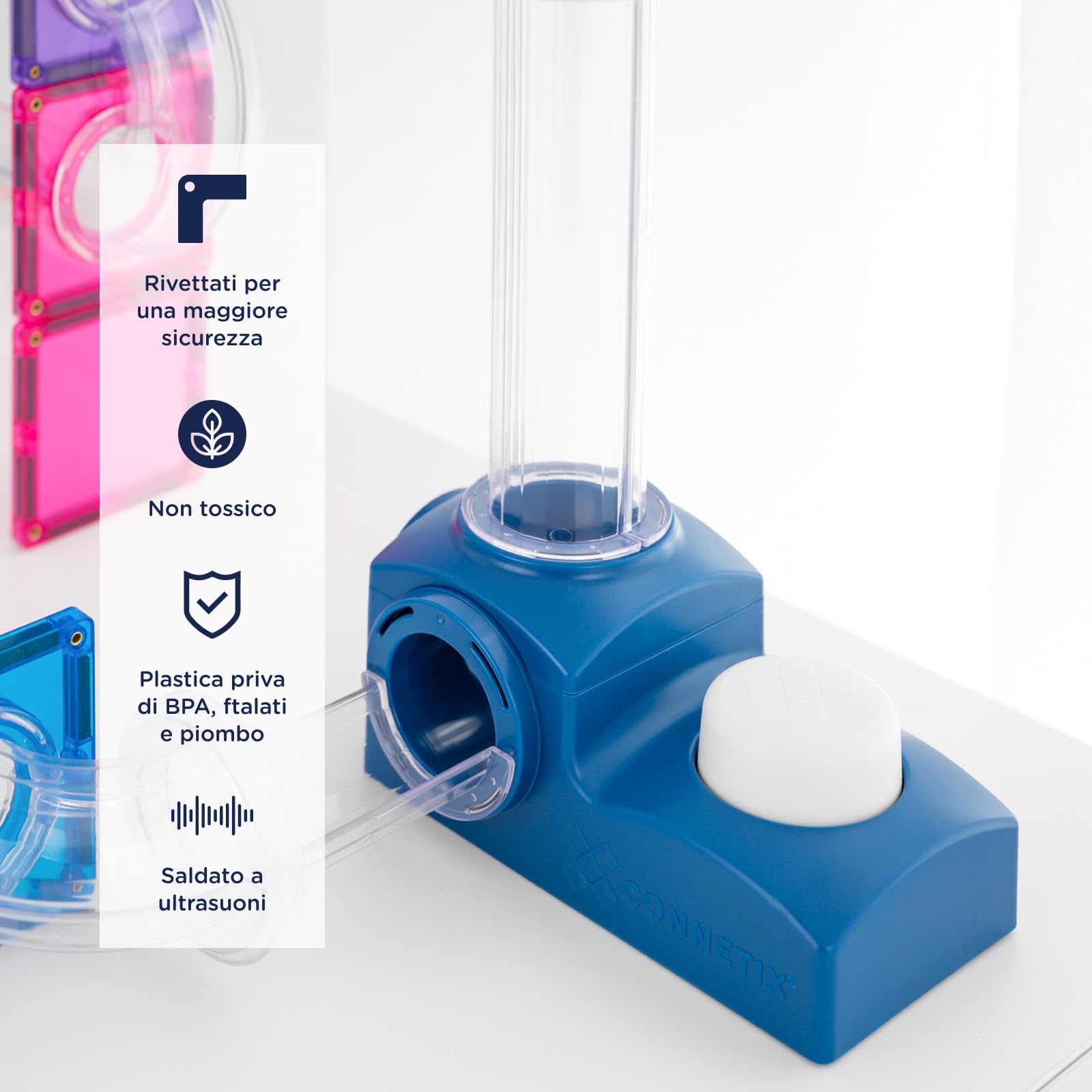 CONNETIX Piastrelle Magnetiche Pista Biglie Launcher Pack, 47 Pezzi | Lancia in alto, costruisci ed esplora forza e movimento con un potente lanciatore, tubi e sfere di legno. Dai 3+ anni.