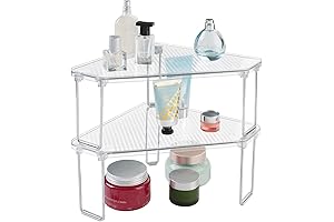 mDesign Plastic/Steel Corner Stackable Rack: Bathroom Counter Organizer for Makeup, Shower Accessories,...