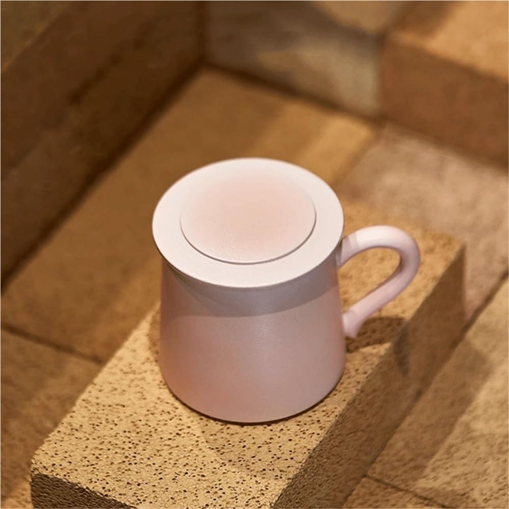 Nowoczesny styl różowy ceramiczny kubek do kawy z pokrywką, zestaw 1 pojemności 326 ml idealny do użytku domowego lub prezent dla przyjaciół na gorącą czekoladę