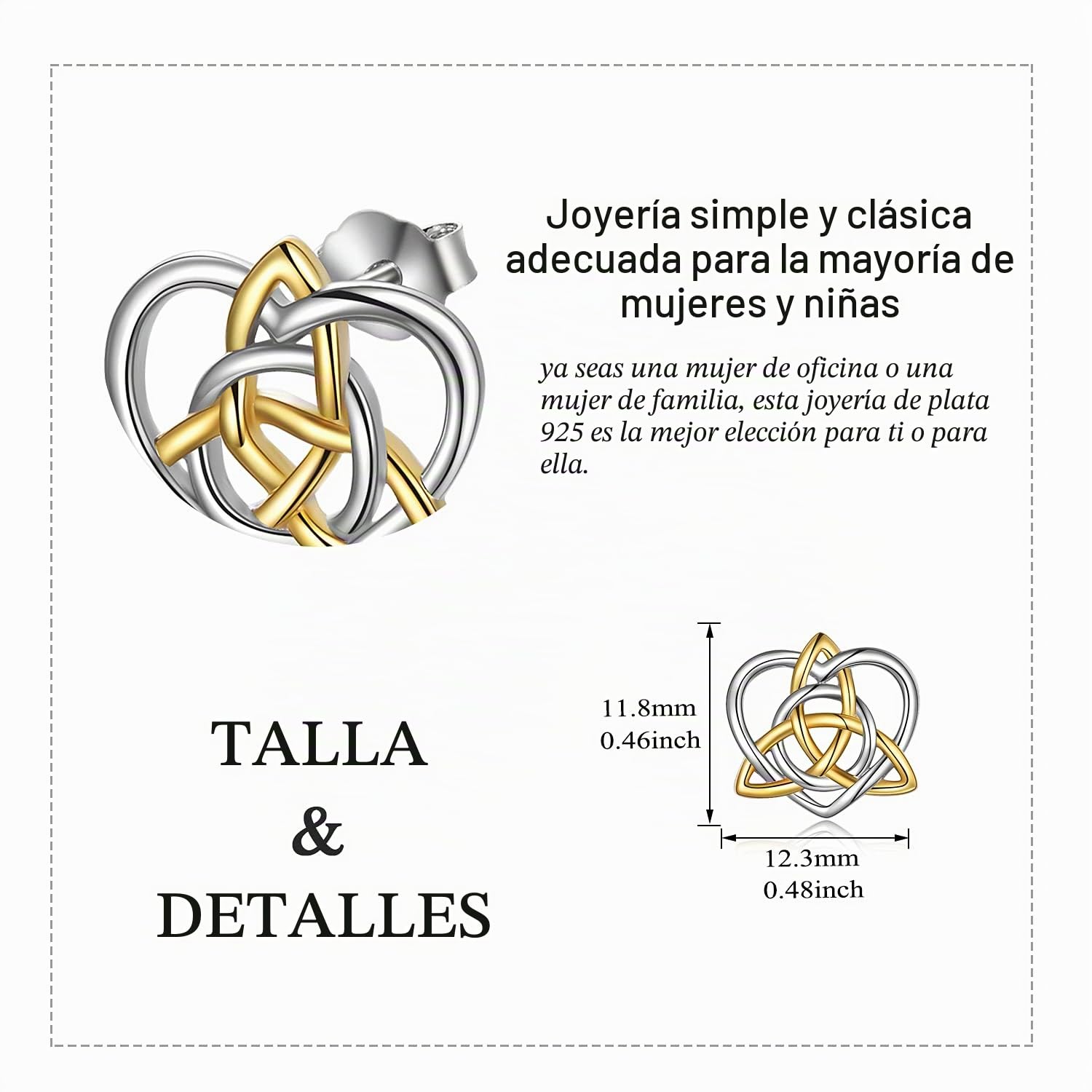 Pendientes de Nudo Celta Plata de Ley Triquetra Aretes para Mujeres Chicas