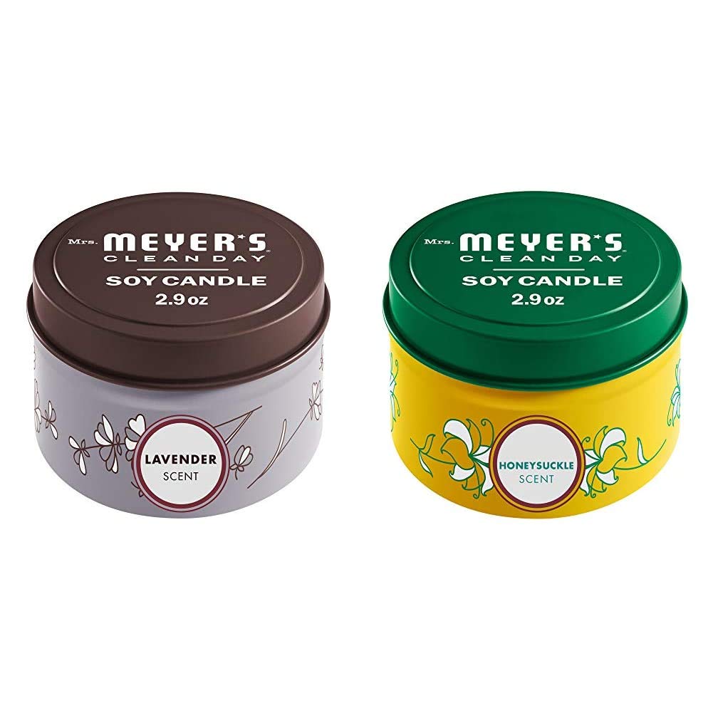 MRS. MEYER'S CLEAN DAYScented Soy Tin Candle Multipack with Essential Oils, Lavender and Honeysuckle Scent, 2 Count