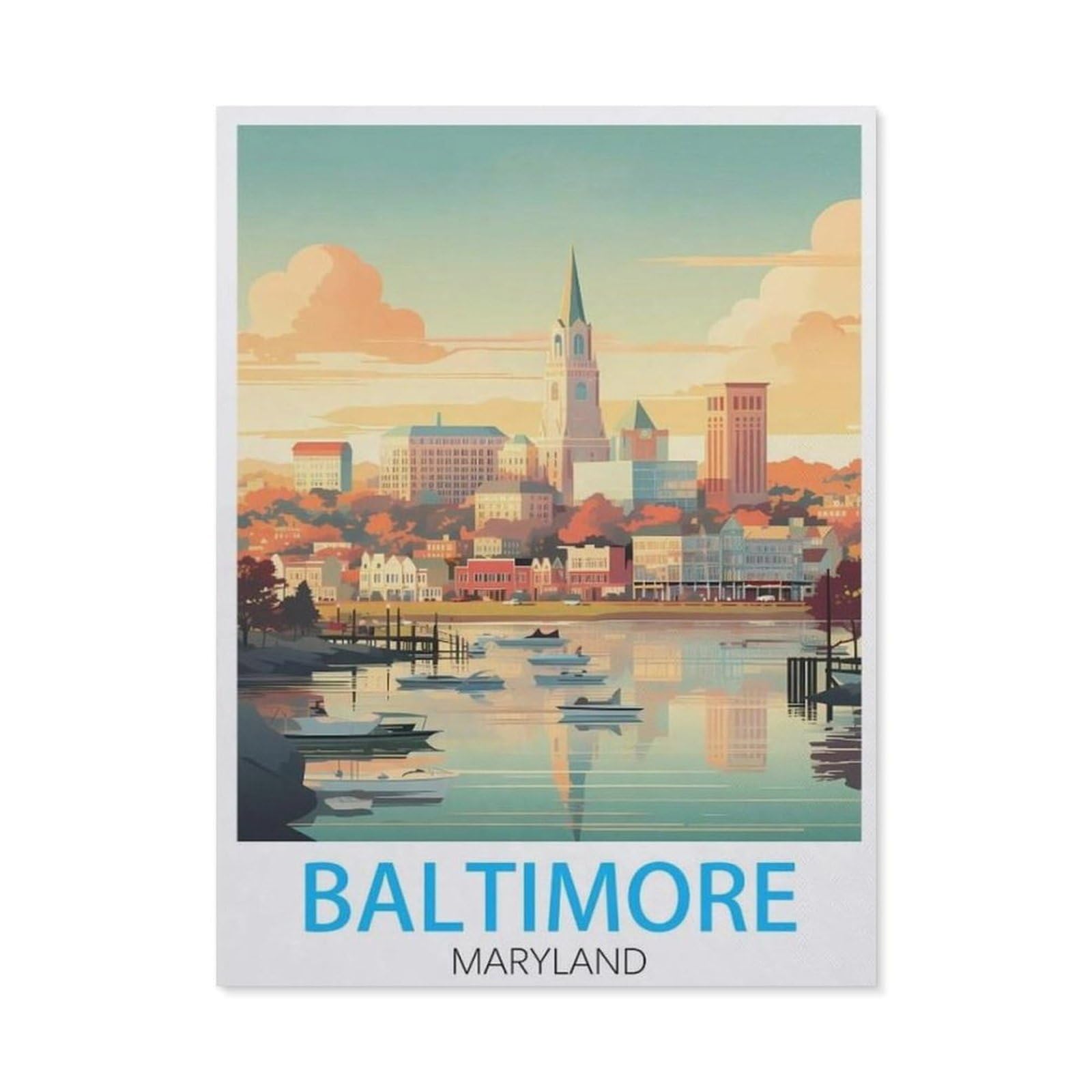 BEAYODKP Full Diamond 5D DIY Diamond Painting，Baltimore Maryland Vintage Travel Posters，3D Diamond Embroidery Cross Stitch Mosaic Needle Works（30 x 40 cm/11.81 x 15.74 inches）-BW94