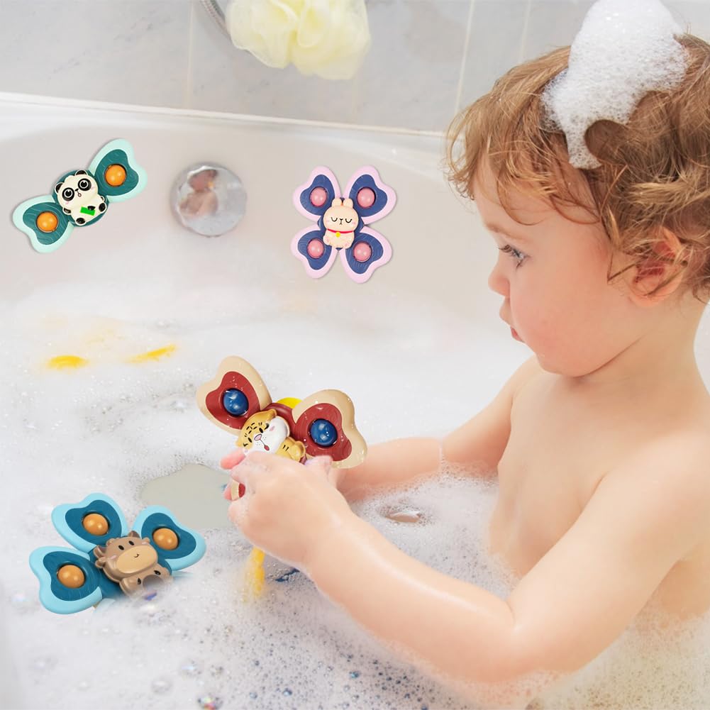 Vicloon Giocattolo a Ventosa per Bambini, 4pcs Giocattoli Sensoriali per Vasca da Bagno, Animali Colorati Spinning Top per Il Bagnetto per Bambini, Sollievo dall'Ansia Regali (Animale)