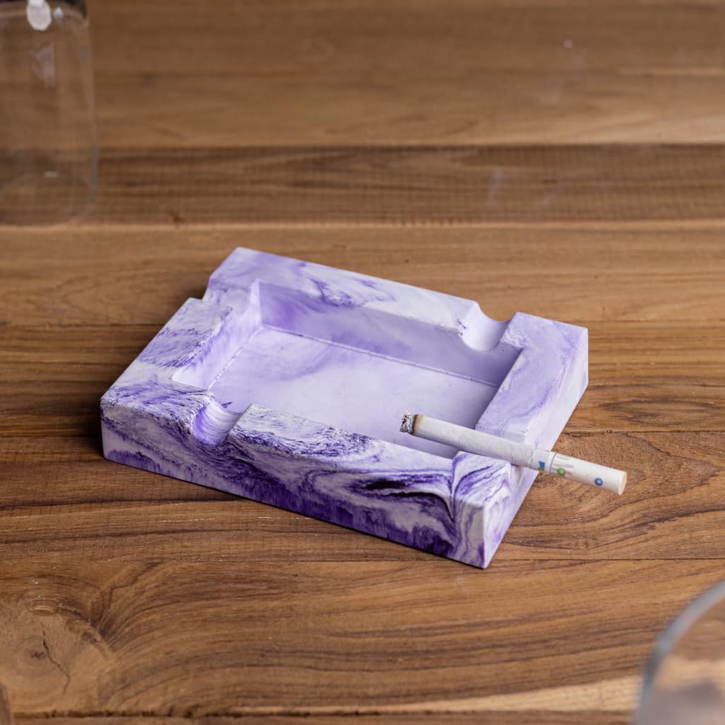 Greyt Rectashtray Purple Textured Ashtray Rectangle Shaped Concrete Ashtray for Home |office |car |concrete Material |modern Home Decor Tabletop Ashtray for Smokers 11 * 15cms-image-3