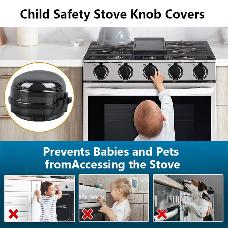5 Stove knob Covers, Protect Children/Pets with Anti-Theft Locks for ovens/stoves/Gas stoves, (Suitable for 2.4-inch Diameter)