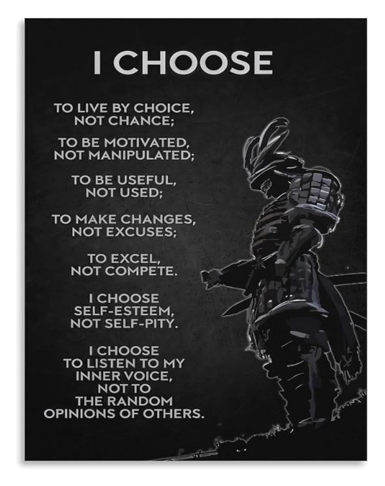 MDBJTCYZN Samurai Quote Poster Motivational Inspirational Canvas Wall-Art for Bedroom Man Cave(Framed,16x24inch(40x60cm))