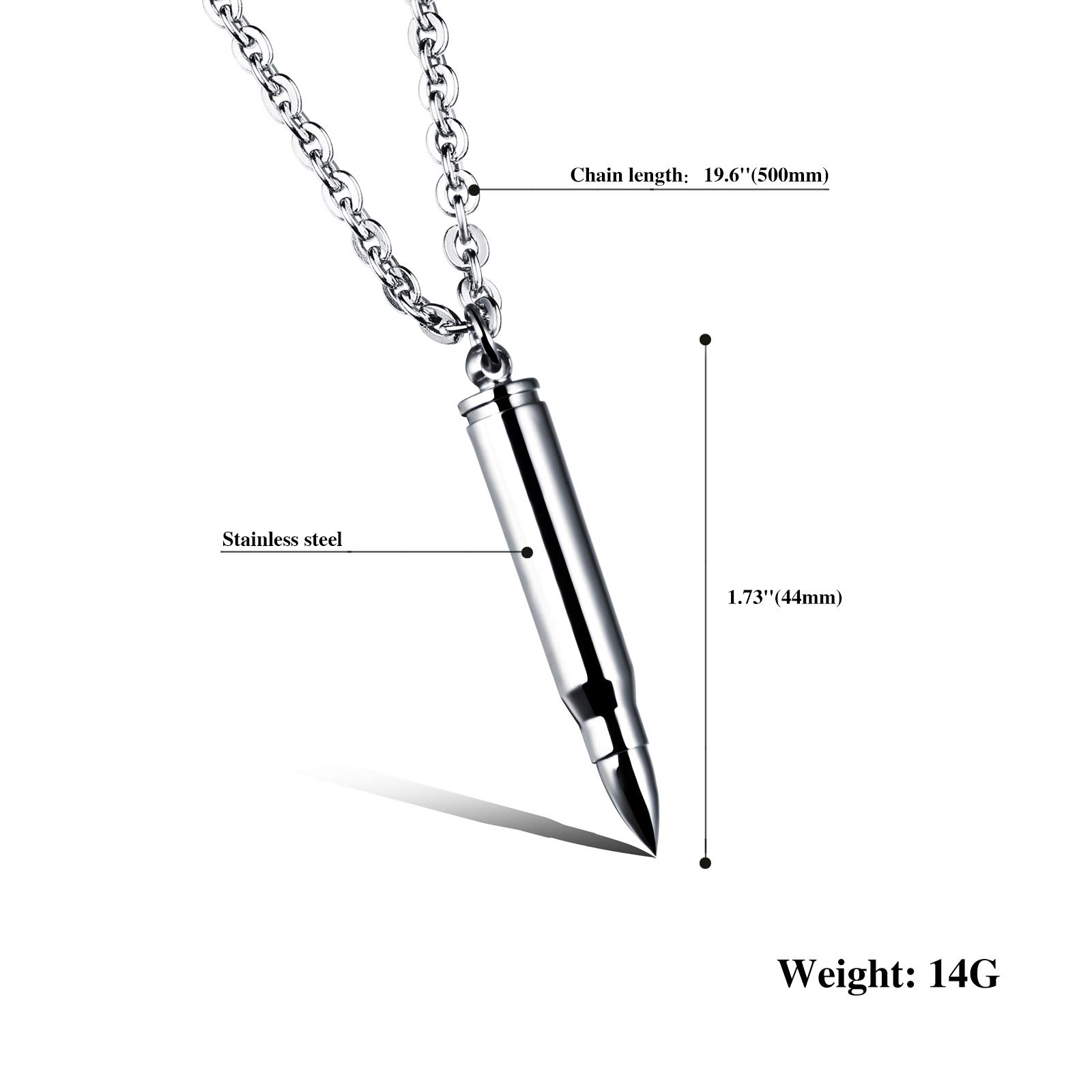 Acciaio inossidabile argento catena pendente proiettile cartuccia sfera uomo donna gioielli