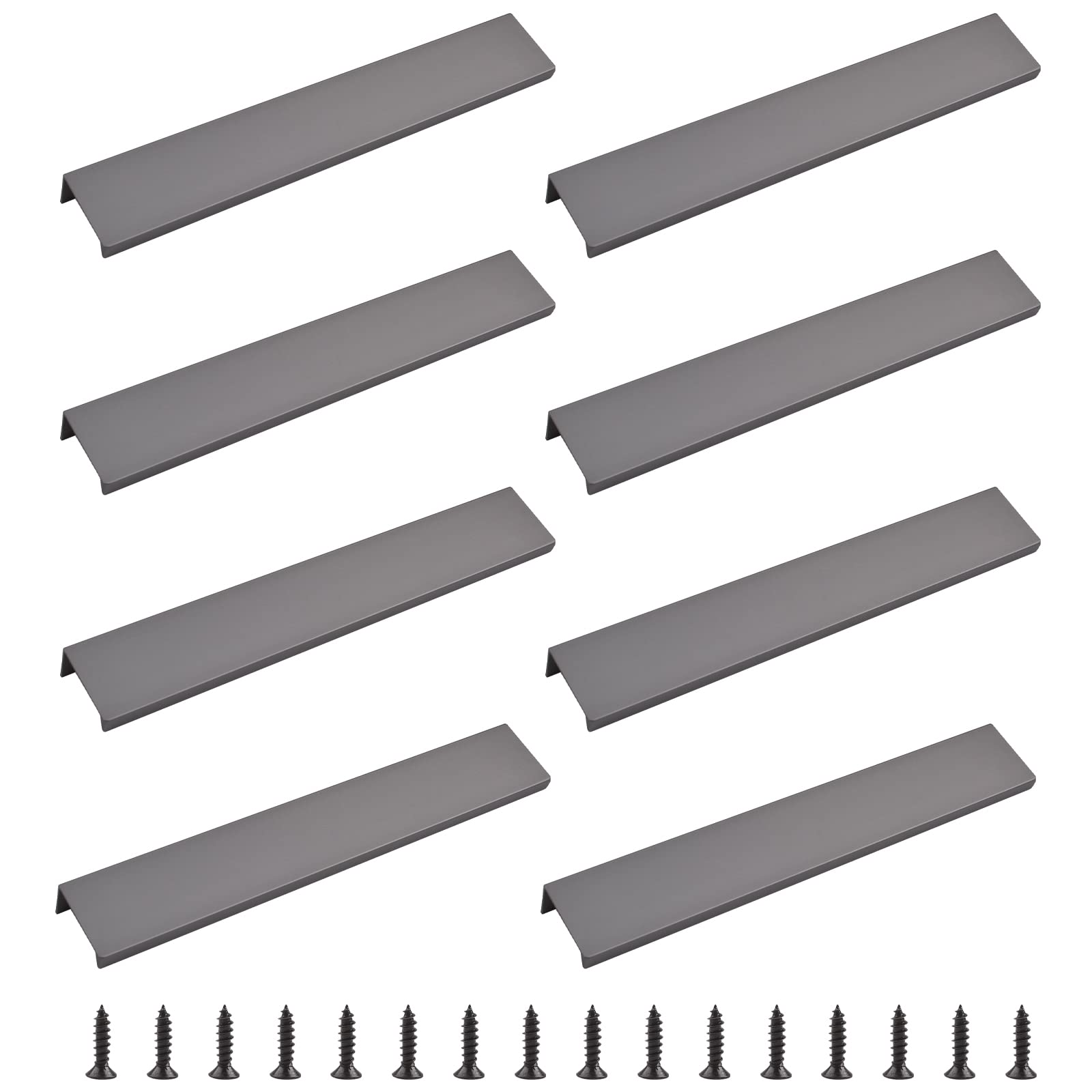 Morobor Matte Gray Finger Edge Pull, 8Pcs Concealed Modern Style Drawer Handle, Right Angle Aluminum Alloy Invisible Wardrobe Handle For Cabinet Hardware Drawer, 200Mm