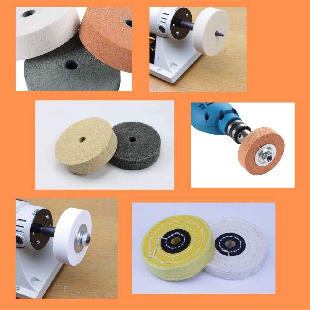 Kit de Rueda de Pulido de 3 Pulgadas, para Pulidora de Banco/Amoladora de Banco, Orificio de Rueda de Pulido de 3/8 Pulgadas, Kit de Adaptador de Eje de Taladro
