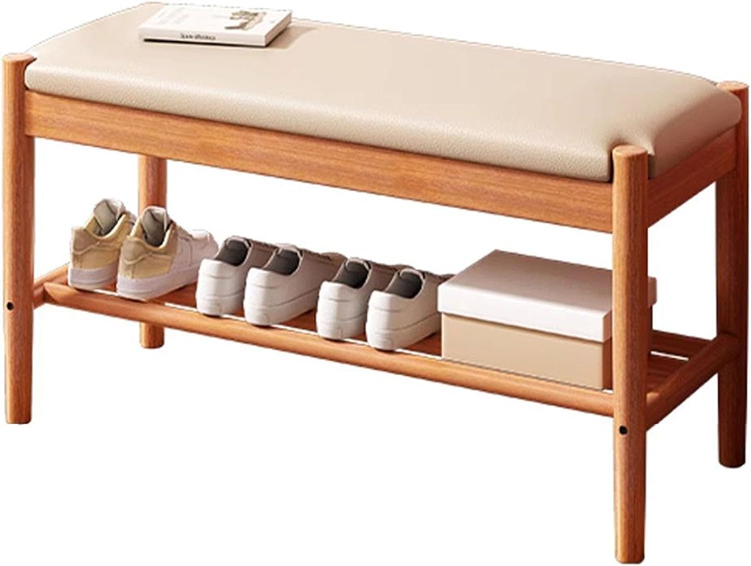GHFXSCV Shoe Storage Bench with Padded Cushion Wooden 2Tier Shoe Rack Organizer for Entryway Hallway & MudroomStylish Entry Bench for Shoes & Seating
