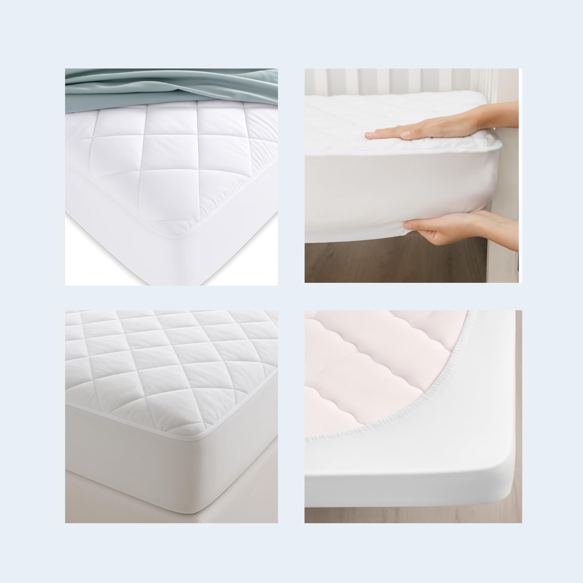 Protector de colchón de algodón, colchón Acolchado con Tratamiento antialérgico, Impermeable, antiácaros, Flexible y silencioso, Protector Transpirable (Blanco, 160 x 190/200 + (35-40))