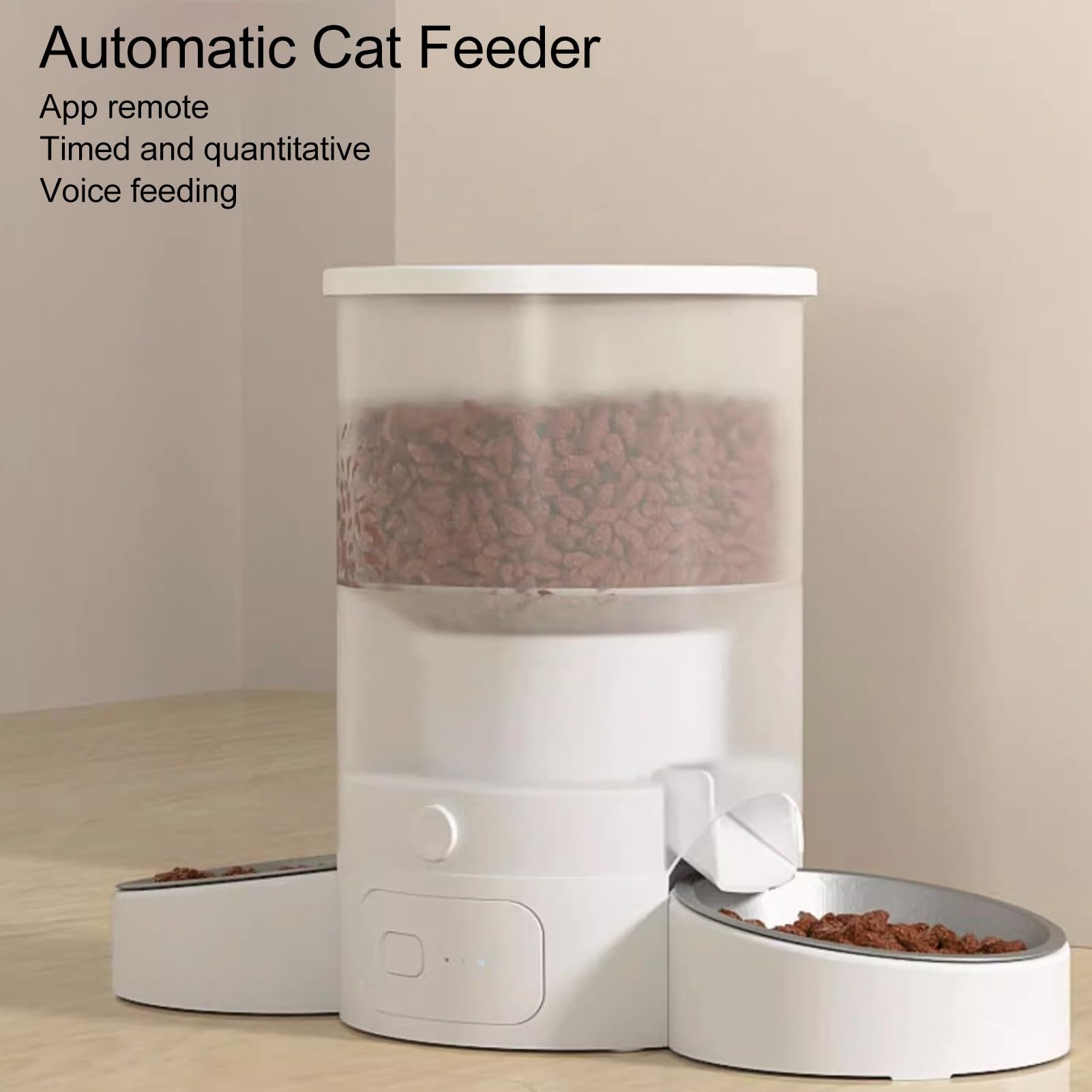 Mangiatoia Automatica per Gatti da 3 Litri per Due Gatti Dispenser di Cibo per Gatti Temporizzato Telecomando Mangiatoia per Animali Domestici Intelligente con Promemoria Vocale (Bianca)