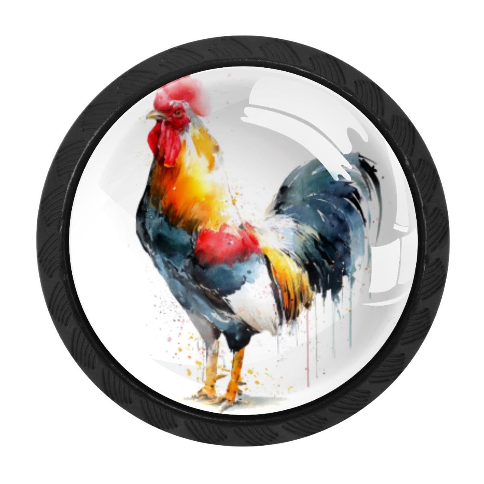 CHENZZZZ 4 Pack Cabinet Handles Rooster Watercolor (5) Kitchen Drawer Pulls Furniture Door Handles for Cupboard Bedroom Wardrobe
