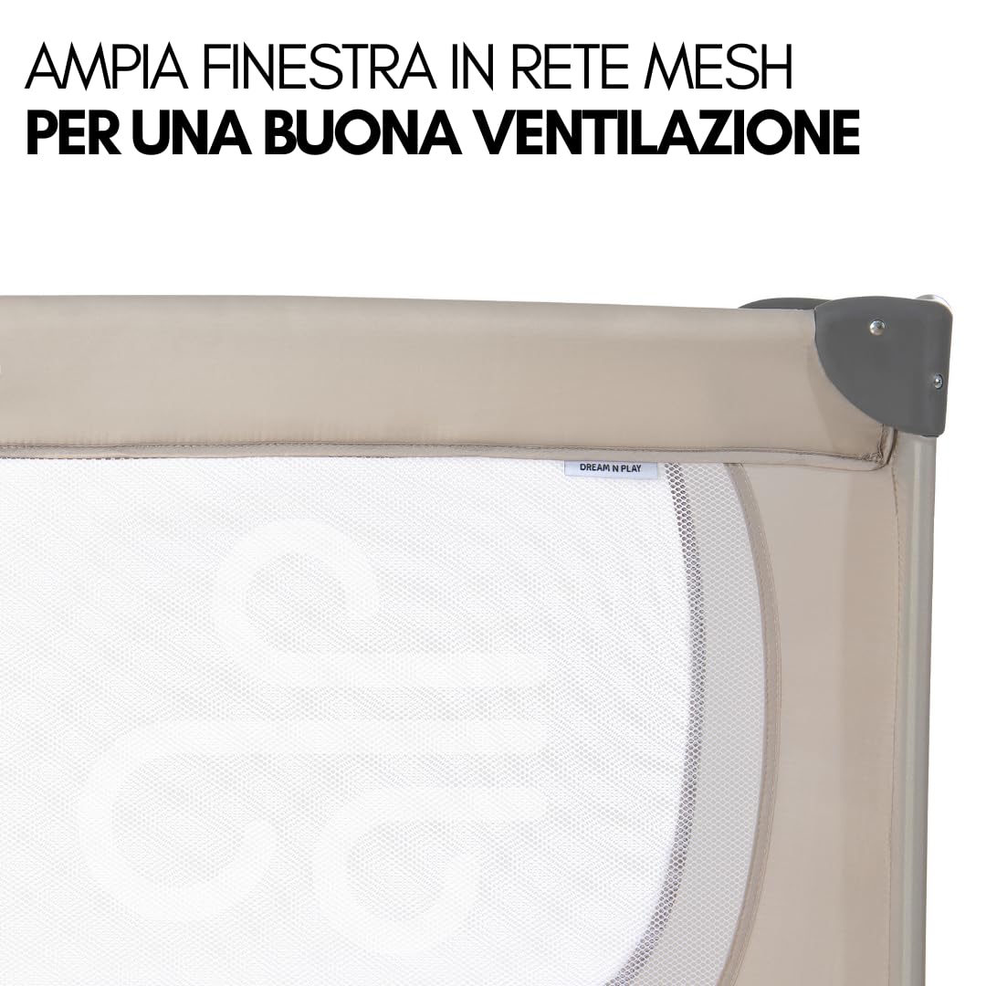hauck Set Lettino Neonato Da Viaggio Dream N Play XXL con Materasso Comfort - Culla Neonato Pieghevole con Zanzariera, Coprimaterasso, Lenzuolo e Borsa - (Beige)