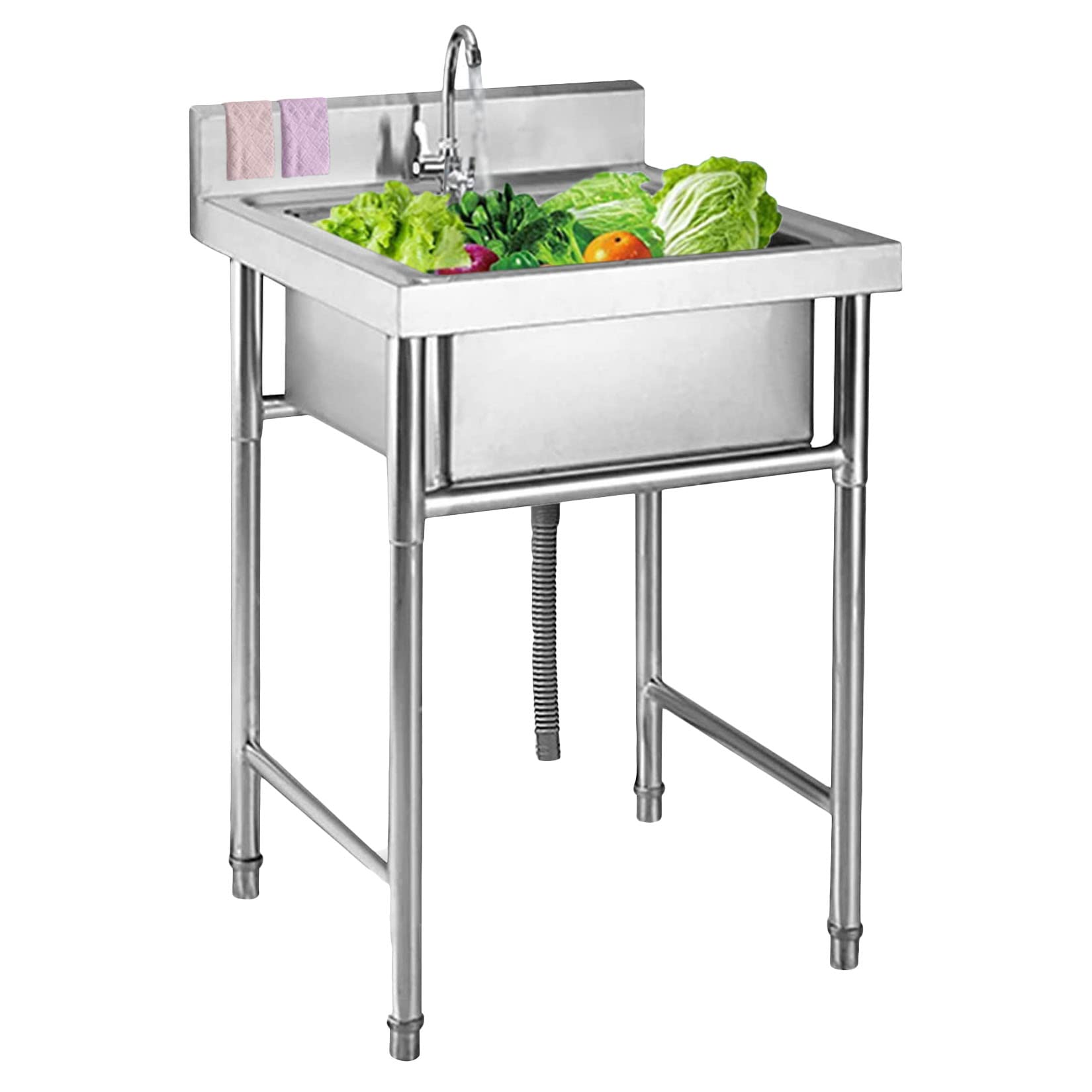 ZTCHSENZT Sink,Kitchen Utility Sink,Single Bowl Commercial Restaurant Sink with Faucet, 304 Stainless Steel Kitchen Bowl, FreeStanding Prep & Utility for Indoor and Outdoor, Silver