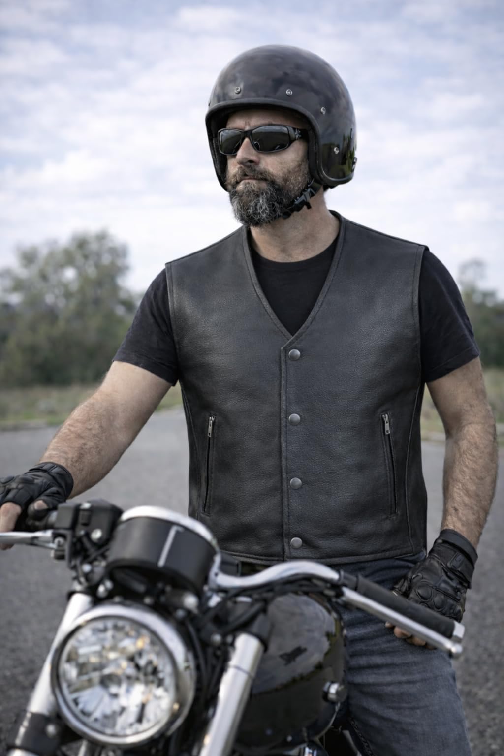 PAULGOS Lederweste Weste Kutte Leder Biker Rocker Motorrad Clubweste Bikerweste Motorradweste Schwarz BW3