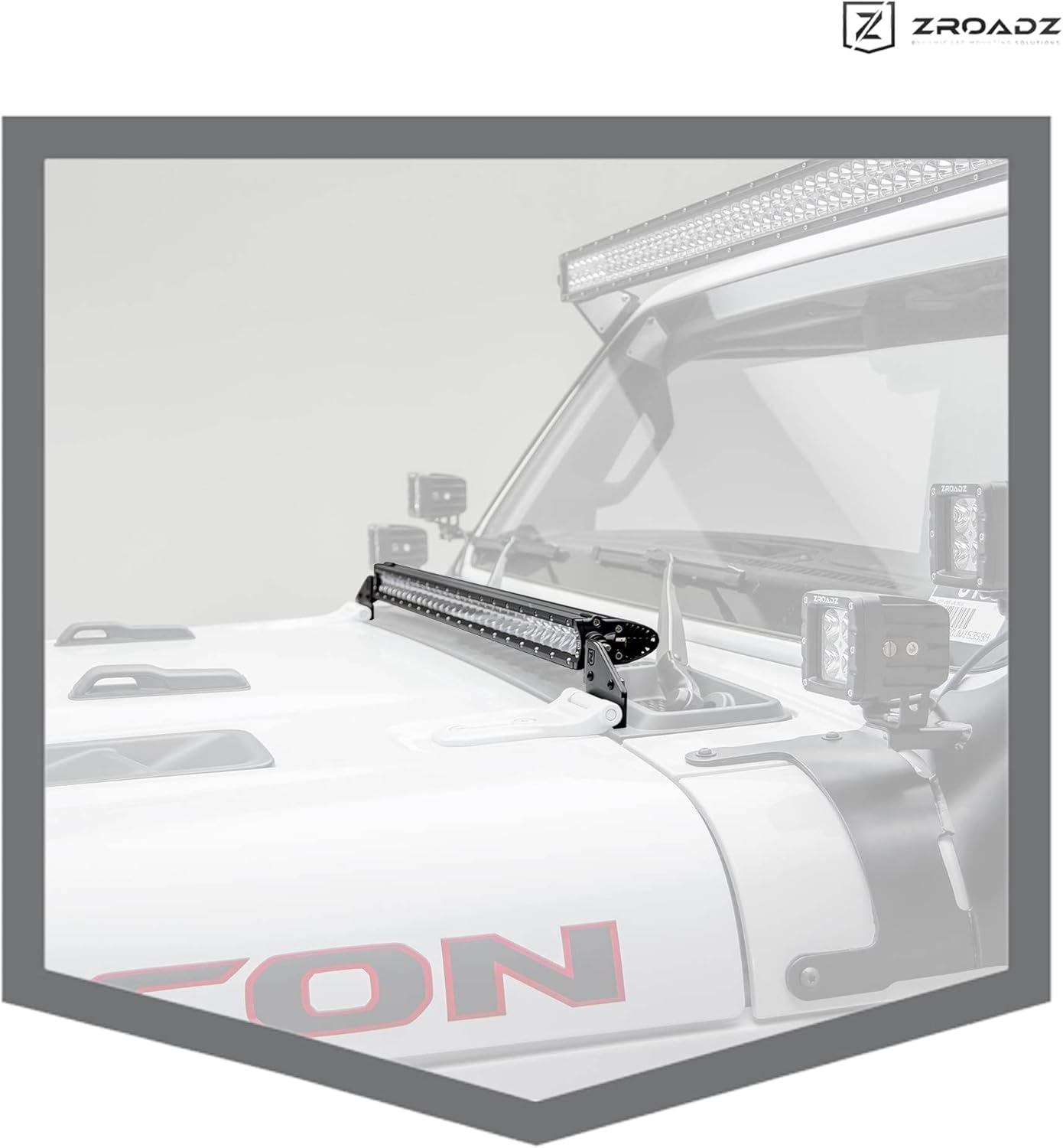 ZROADZ Hood Cowl LED Bracket - Compatible w/ Jeep JL and Gladiator- to Mount 30 Inch LED Light - Mild Steel Gloss Black Finish - Bolt-On Easy Installation - PN #Z364931