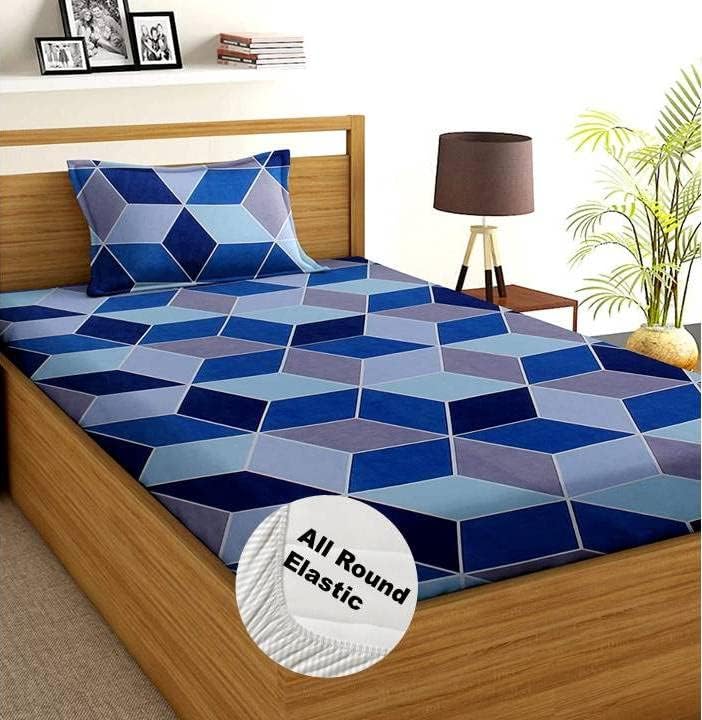 Image of KAWI Single Bedsheet Elastic Fitted 72X48X6 Inches Glace Cotton with 1 Pillow Cover (72 inchX 48 inchXup to 8 Inche Mattress) Football Print
