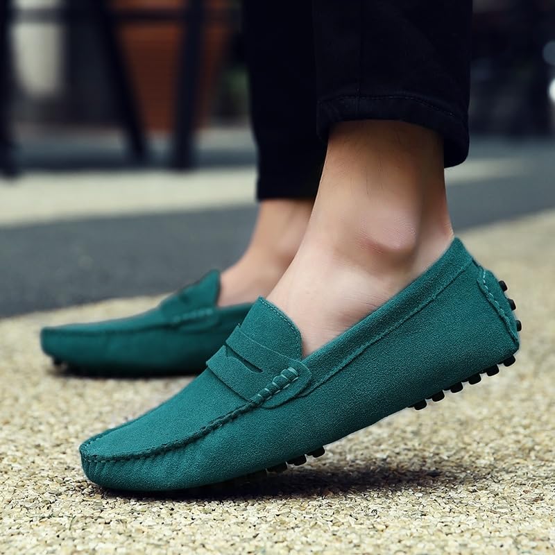 Image of ANUFER Men's Suede Leather Penny Loafers Moccasin Slippers