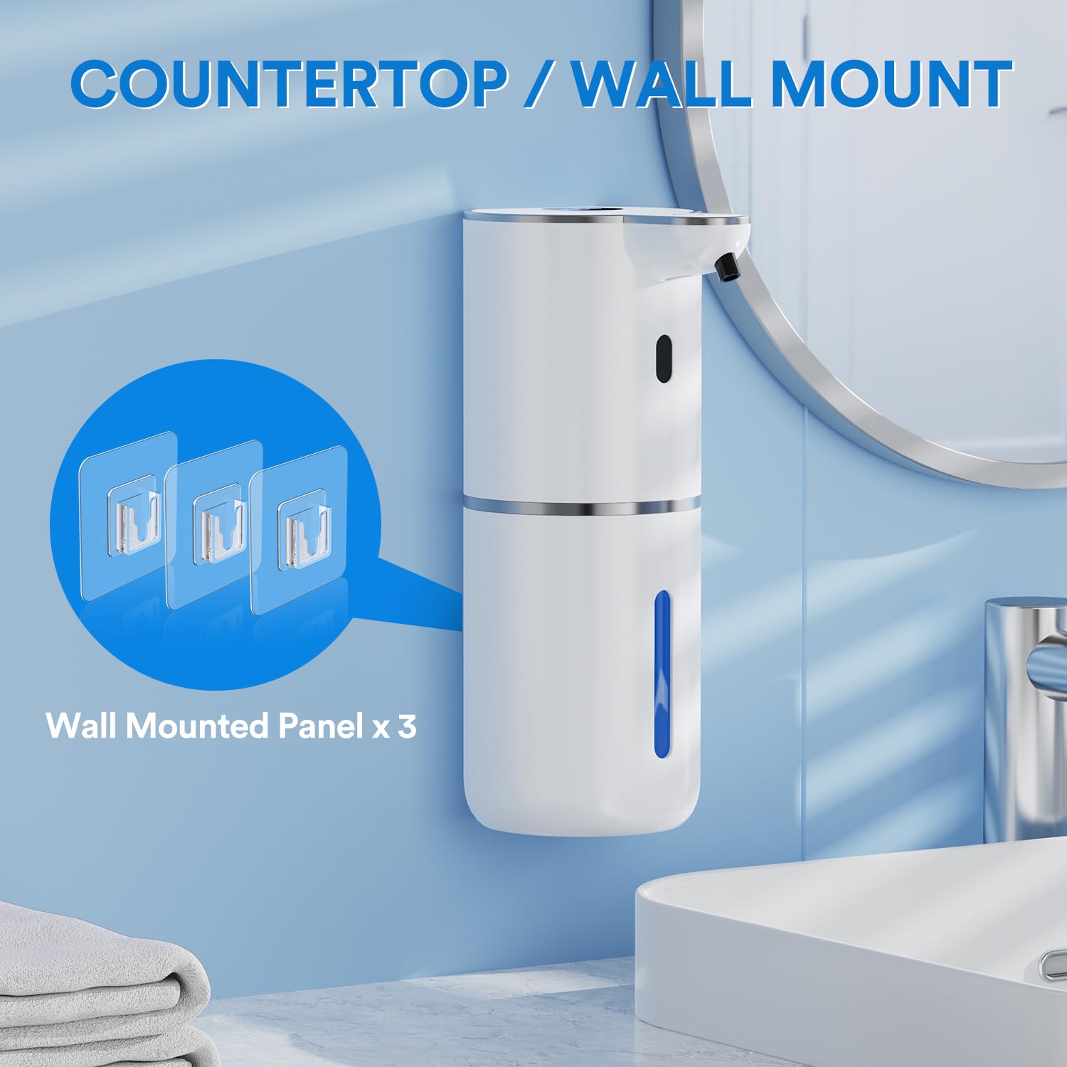 Fachixy Dispensador de jabón automático con Pantalla Digital, sin Contacto, Montaje en Pared, dispensador de jabón de baño, Recargable, 380 ml, IPX5 Impermeable para baño, Cocina