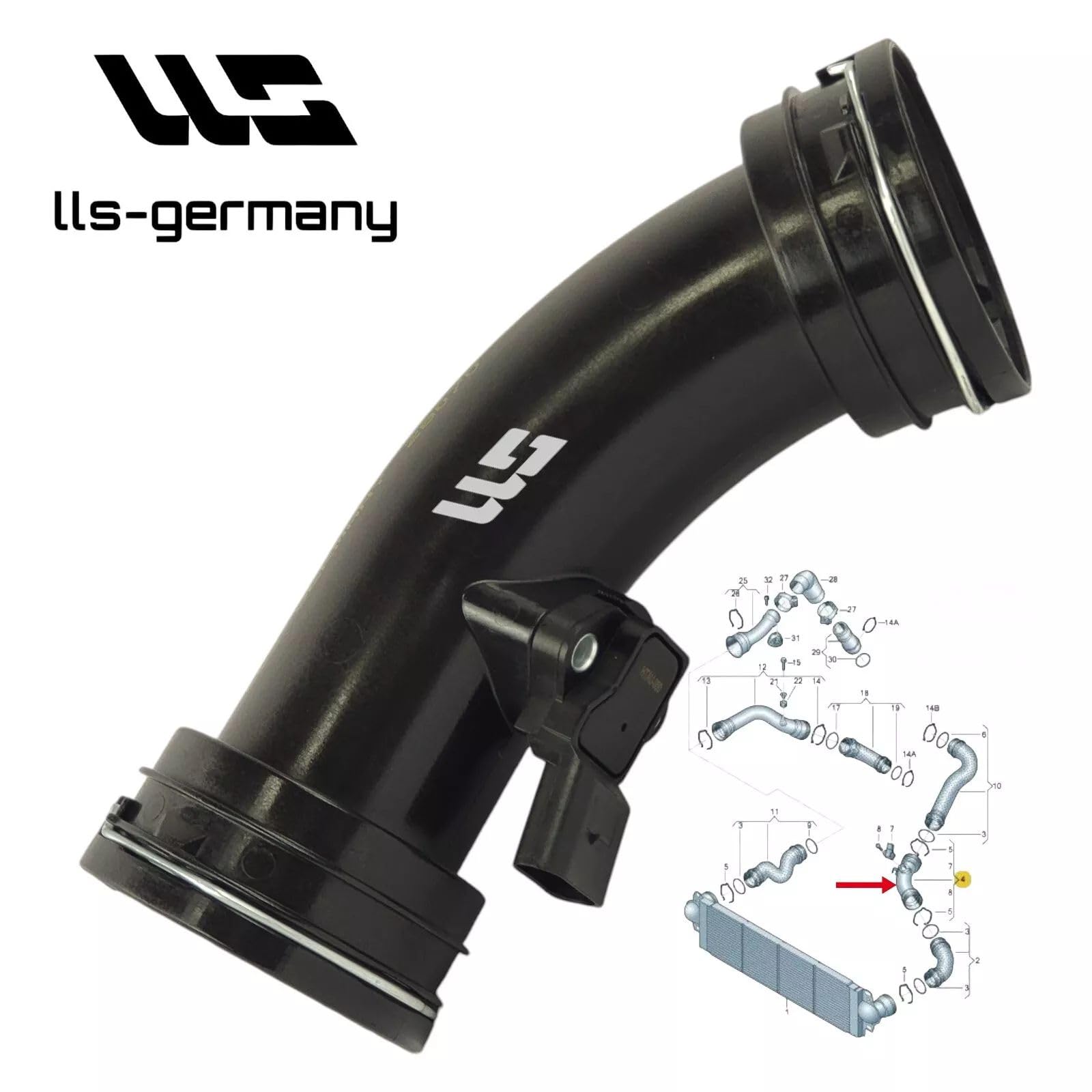 LLS-GERMANY Manguera turbo compatible con V.W. Transporter T5, Bus, Kasten, Multiv., 1.9 TDI, 2.5 TDI, 7H0 145 955 H, 7H0145955D, 7H0145955E, 7H0145955H, 7H0145955J, 7H0145955J, 7H01459555J Large (