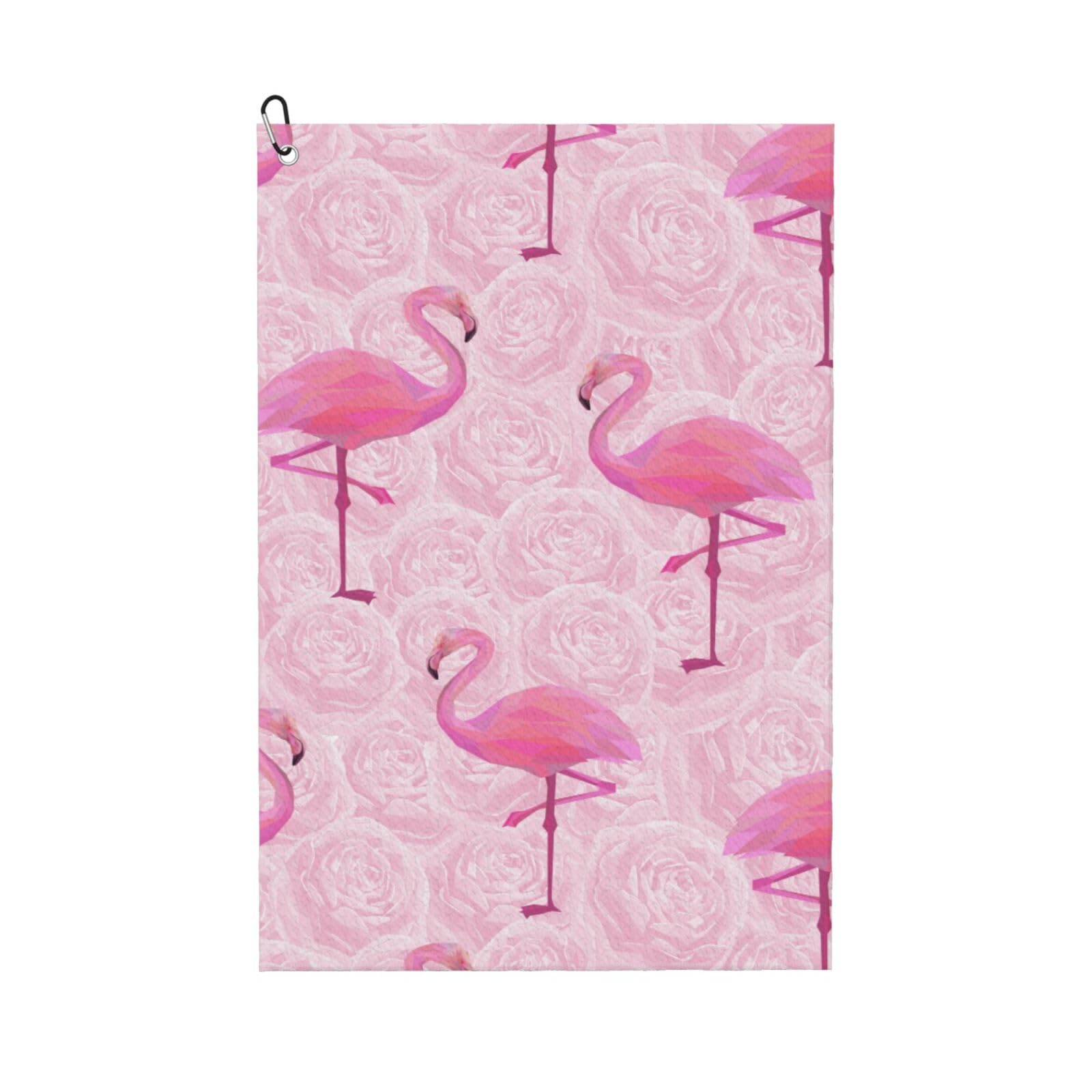 peiyeety Pink Flamingo Microfiber Golf Towel with Carabiner Clip, 16x24 Inch Absorbent Waffle Weave Towel for Golf Bags