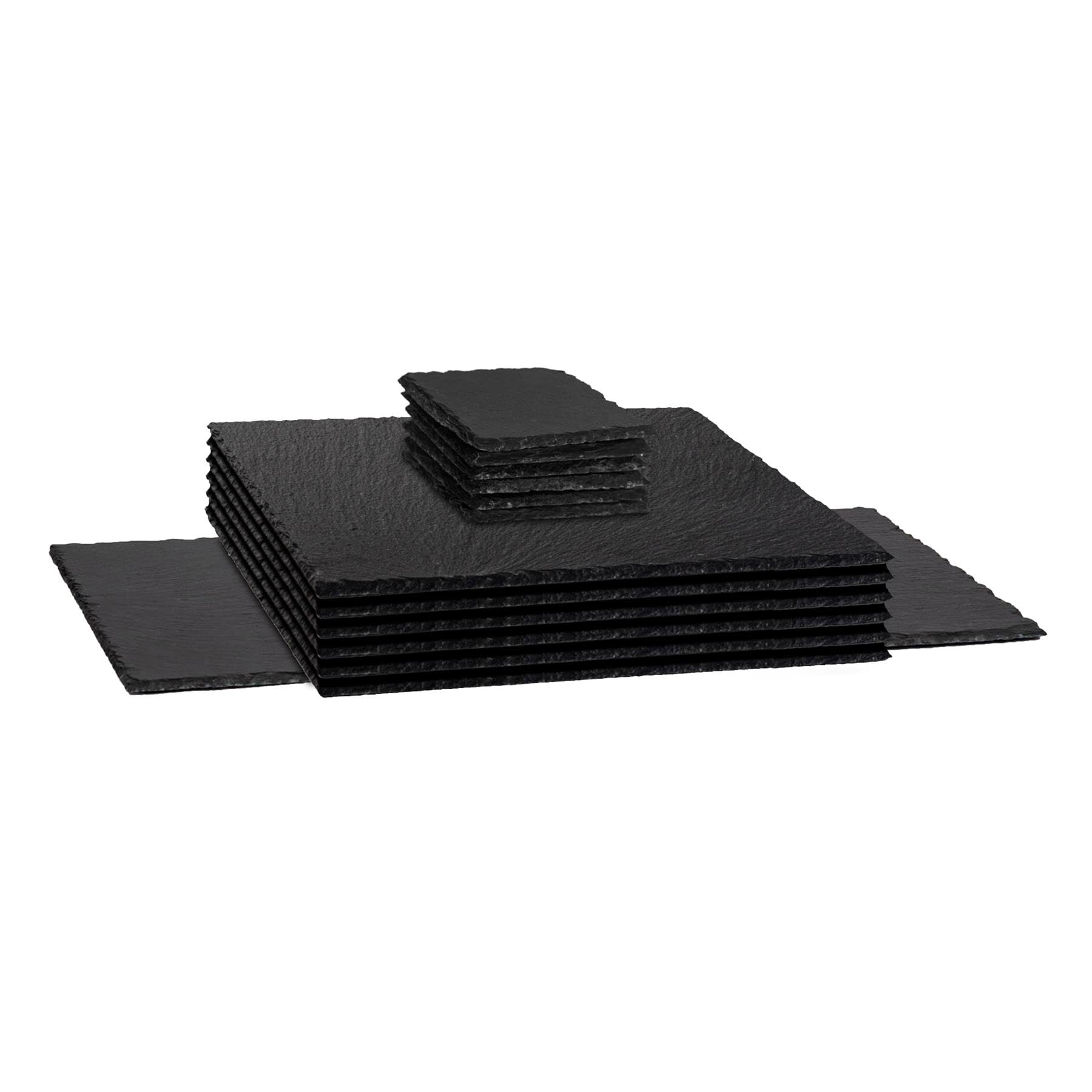 Argon Tableware Square Slate Placemats, Drink Coasters & Platter Set - 13pc - Black Natural Slate Dinnerware Place Settings Dining Mats for Kitchen, Home, Bar, Restaurant, Weddings, Events