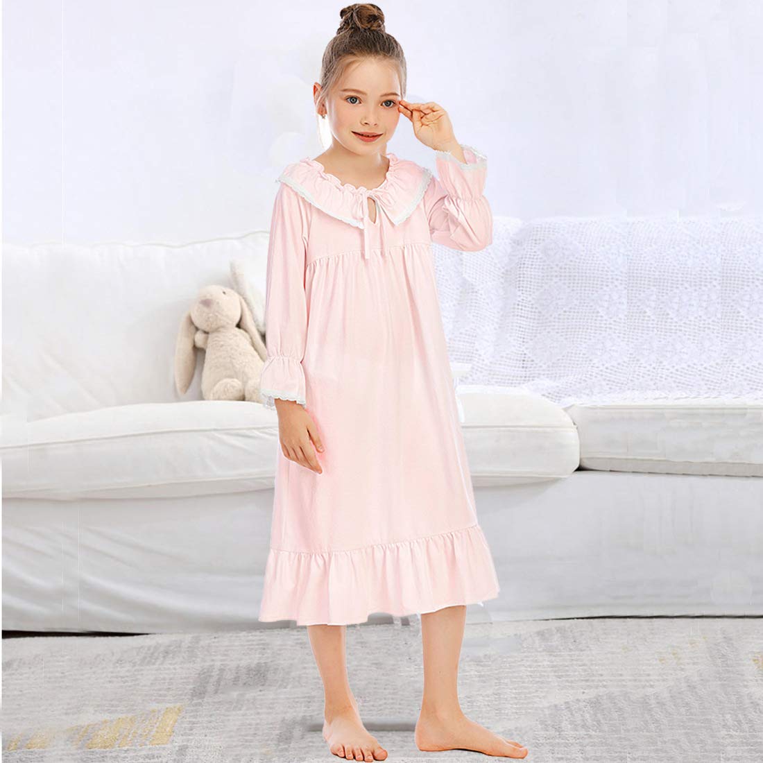 Verve Jelly Filles coton à manches longues nuisettes dentelle princesse chemise de nuit blanche chemise de nuit vêtements de nuit vêtements de nuit