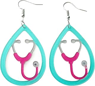 Nurses Day Stethoscope Pills Medical Heart Teardrop Drop Dangle Earrings for Women Girl Nurses Week Appreciation Gifts Cutie Creative Handmade Acrylic Nurse Gifts-Stethoscope