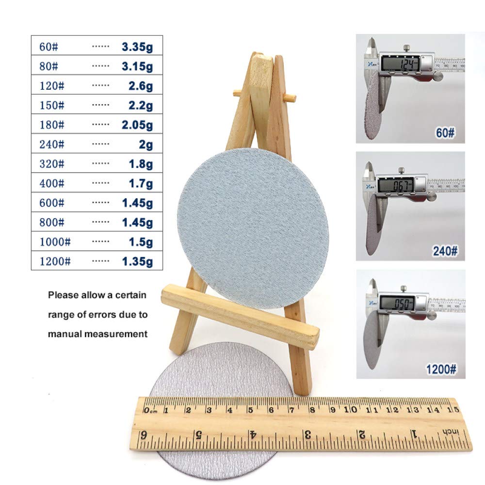 30PCS Discos de lijado de 3 pulgadas y 75 mm Gancho y amp; Papel de lija de lijado en seco blanco de bucle de grano 60 a 1000 para pulido automático de madera, surtido