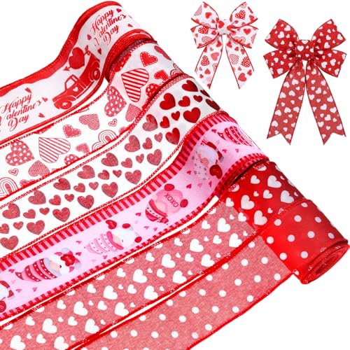 Tigeen 6 Rolls 30 Yards Valentine's Day Wired Edge...