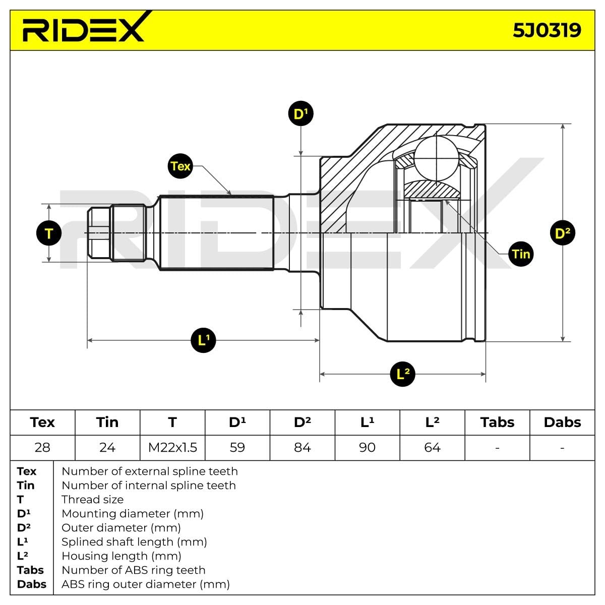 RIDEX 5J0319 Juego de articulación árbol de transmisión Delantero Compatible con MAZDA 3 BK