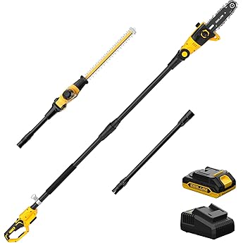 DEWALT 20V MAX* Pole Saw and Hedge Trimmer Attachment, 15-foot Reach, Brushless, Tool-Only (DCPS620B & DCPH820BH)