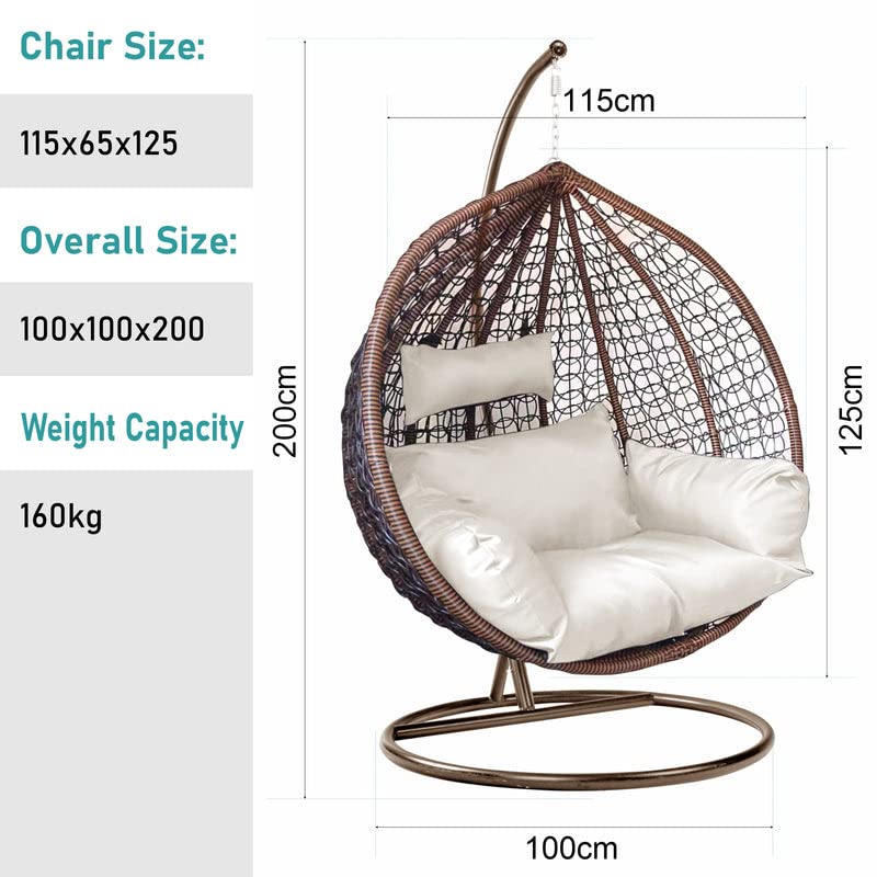 Image of Zenheaven Single Seater Swing Chair with Stand & Cushion Outdoor Indoor Balcony Garden Patio,Powder Coated Frame,UV Protected Wicker,Premium Cushion AD-19