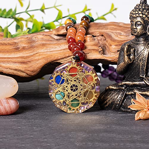 Metatron Cube Orgonite Pendant With 7 Chakra Gemstones - 108 Mala Necklace For Reiki Healing With Lava Rock Beads Gear Necklace For Mother'S Day Gift3