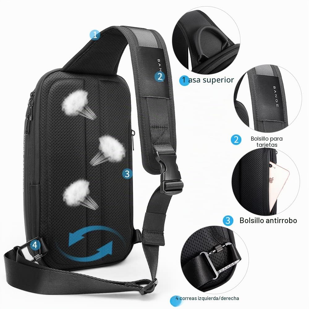 BANGE Bolso de la honda, bolso impermeable del pecho de los hombres bolsos de hombro Crossbody Sling Mochila para los hombres