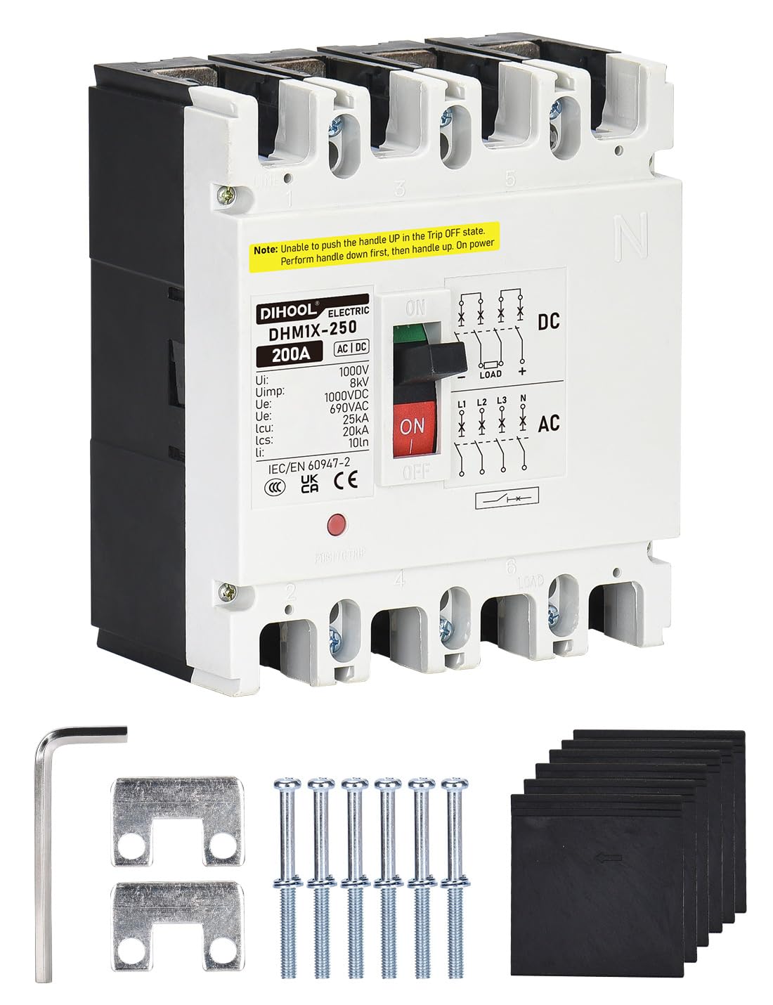 DIHOOL DC Molded Case Circuit Breaker,4 Pole 200 Amp 1000VDC/690VAC MCCB,DC Isolator for Solar Panels PV System,Battery — image 1