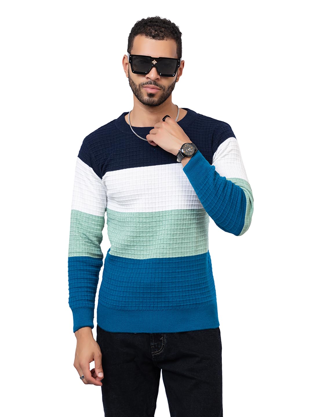 wear lusso Men’s Winter Sweater – Classic Crew Neck Pullover with Trendy Block Style | Warm Knit Jumper for Office & Travel-picture-20