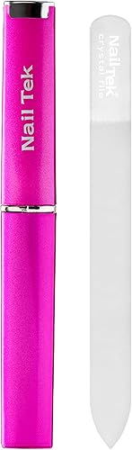 Nail Tek Crystal Lima de uñas de cristal con estuche, duradera y suave para uñas y cutículas saludables, diseño ideal para viajes, fucsia, mediana