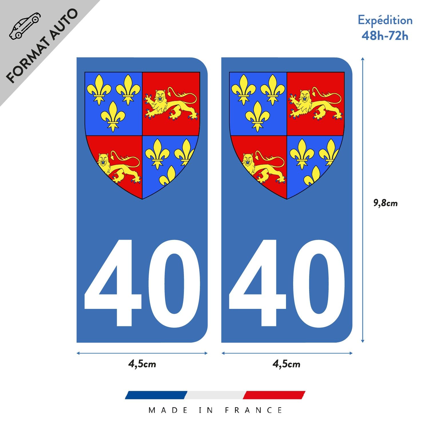 Blasonimmat 2 Autocollants Plaque Immatriculation Auto F