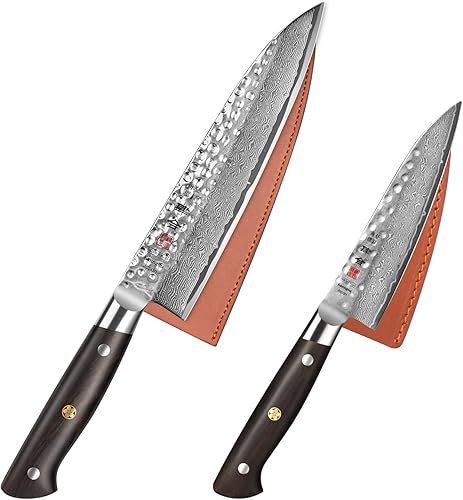 Cuchillo de chef Gyuto de 8.27 pulgadas de Damasco y cuchillo pequeño de 5.4 pulgadas