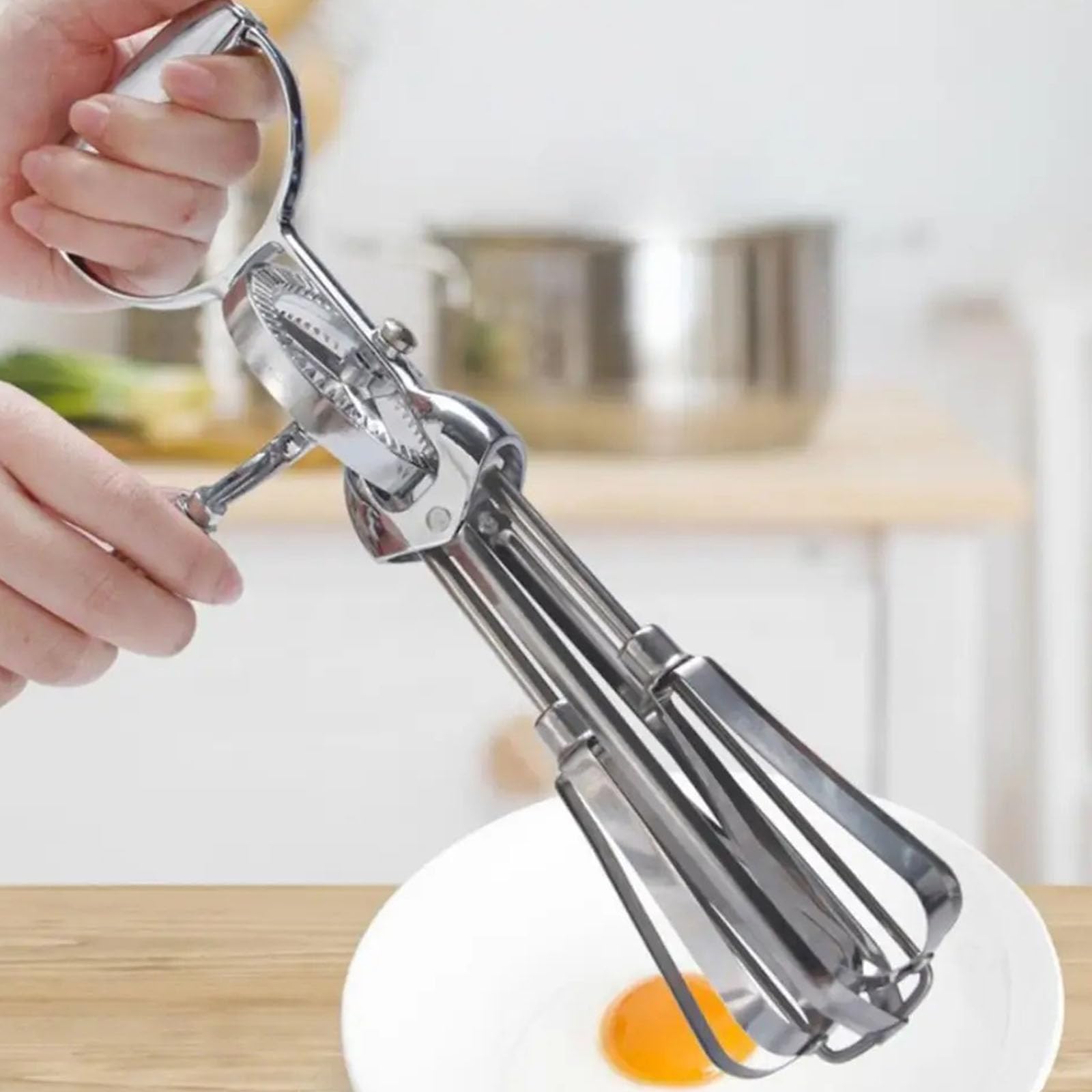 Fruste per uova rotanti con testa, collezione 4, con accessori in silicone, per mescolare senza sforzo fruste in acciaio antiruggine, set da cucina essenziale