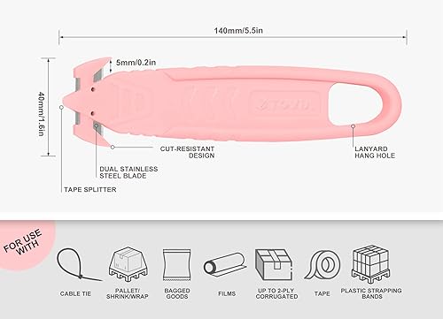 Miniatura 10 de Cortador de caja de seguridad, T TOVIA SK2 de acero inoxidable con divisor de cinta para cartones, cartón, envoltura, correas, película (12 piezas,