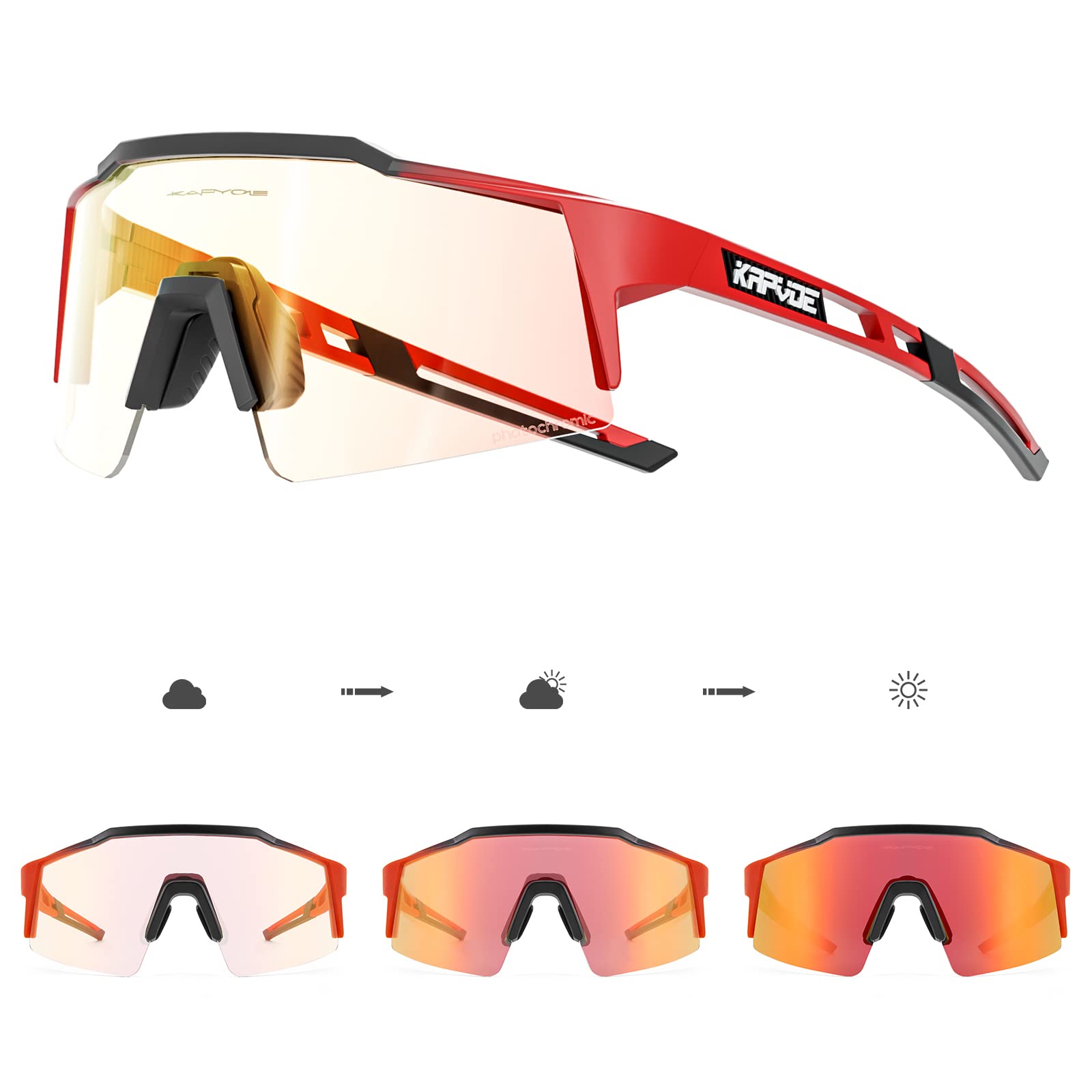 KAPVOE Occhiali da ciclismo fotocromatici UV400 uomo donna TR90 K9023 | Occhiali da ciclismo fotocromatici, UV400 Protezione, Struttura TR90 e supporto interno integrato