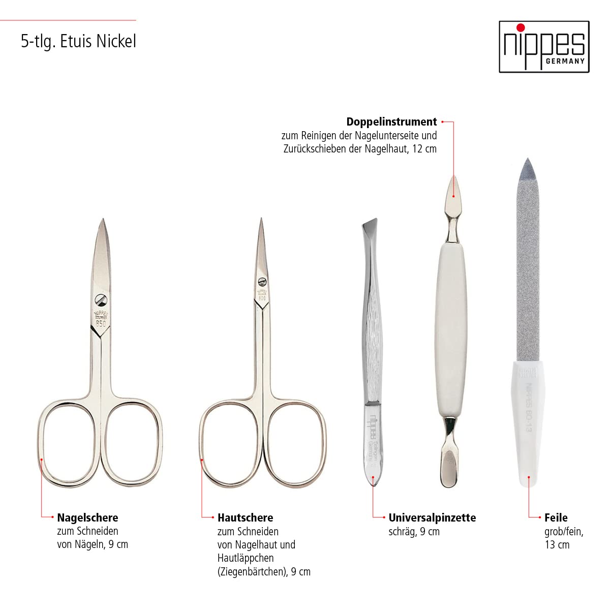 nippes Solingen Premium Line zestaw do manicure GAP, 5-częściowy, stal nierdzewna, nie zawiera niklu, etui ze skóry bydlęcej z zatrzaskiem, jasnobrązowy, zestaw do pielęgnacji paznokci, manicure,