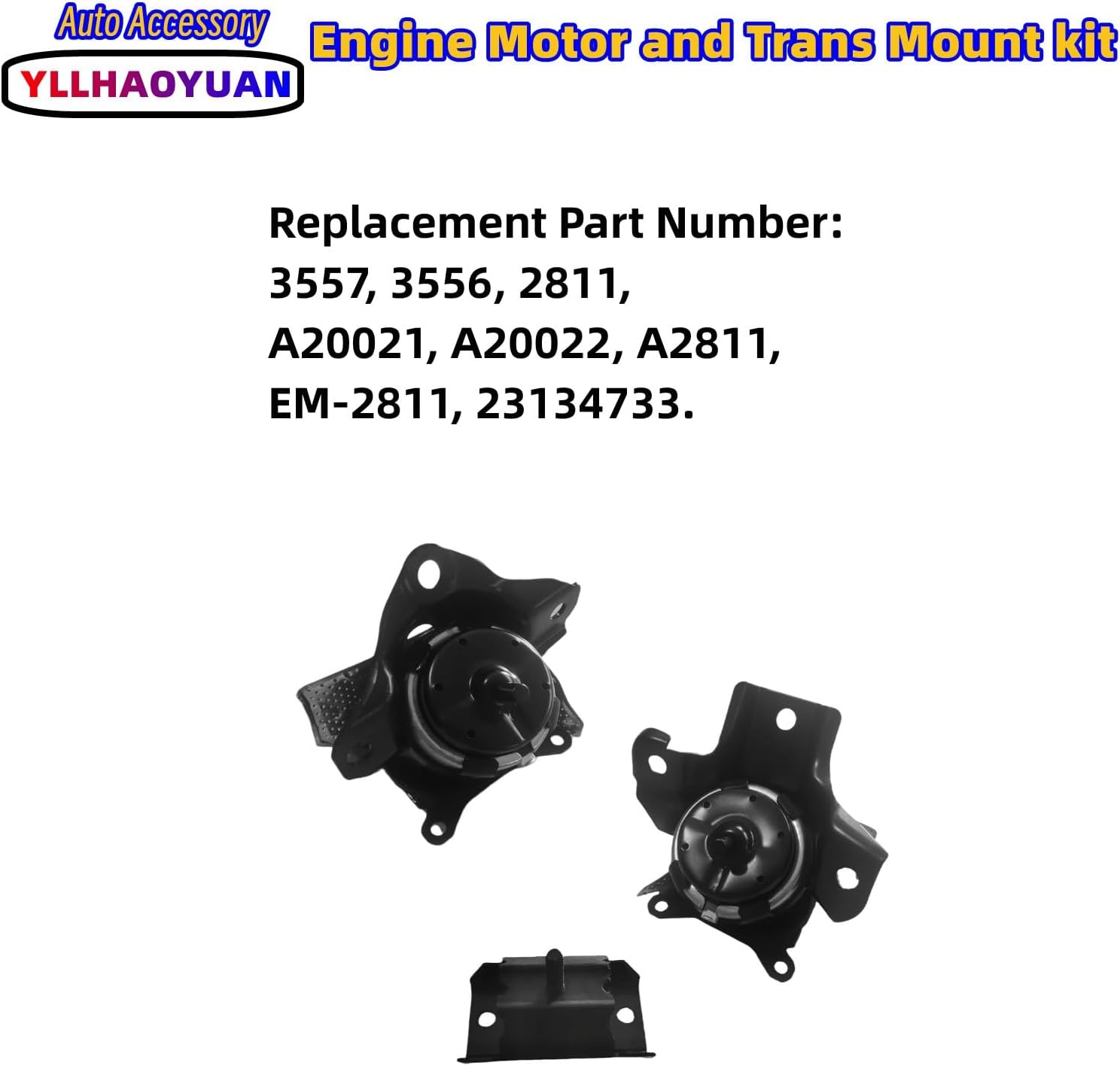 Set of 3 Engine & Transmission Mounts for Silverado Sierra 1500 2019-2023 5.3L 6.2L - Replaces 3557, 3556, 2811 - Fixes Vibration (RWD)