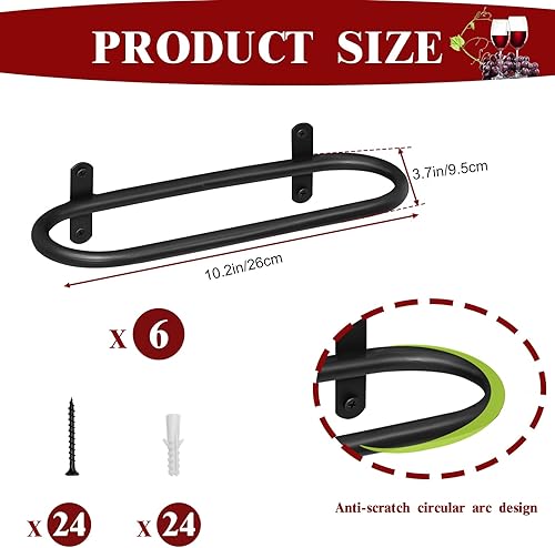 Miniatura 6 de Estante para vino montado en la pared, soporte negro para botellas de vino tinto, estante de pared de licor de metal, estante de almacenamiento para