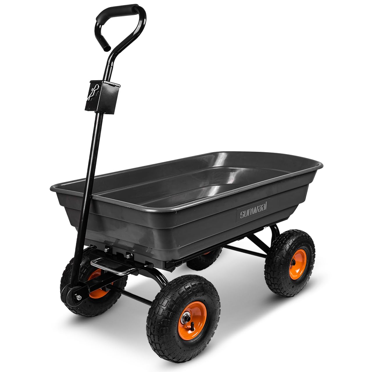 Sunwaal wózek ogrodowy, przyczepa transportowa, wózek ręczny z funkcją przechylania do 300 kg, pojemność 75 l, wózek uchylny, oś wahadłowa, nadmuchiwane koła